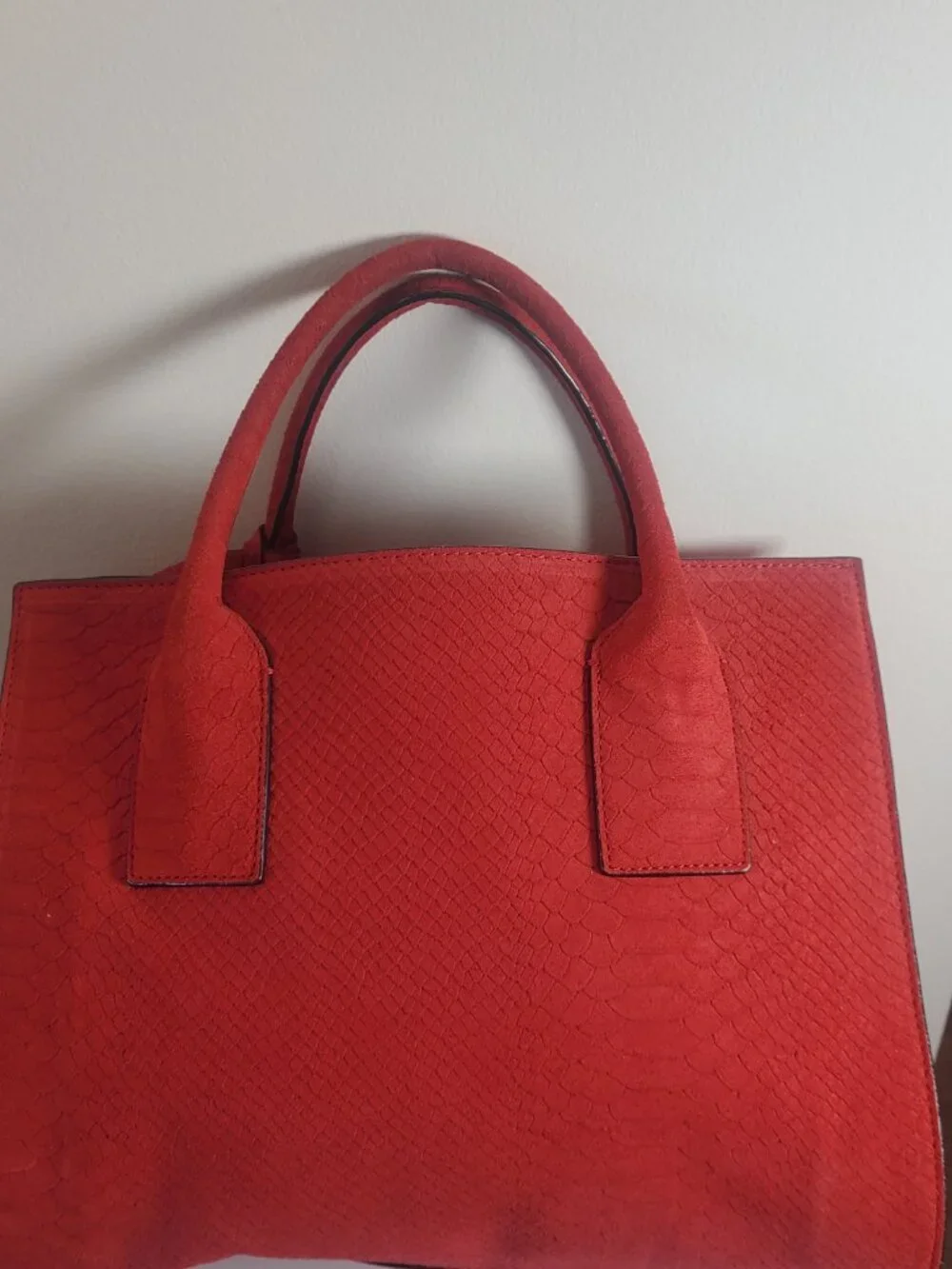 19. Kate Spade New York Red Embossed Suede Large Top Handle Bag